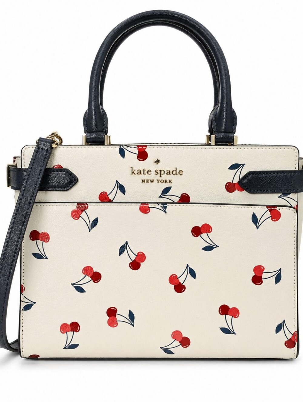 kate spade Cream Cherry Print Satchel with Navy Trim